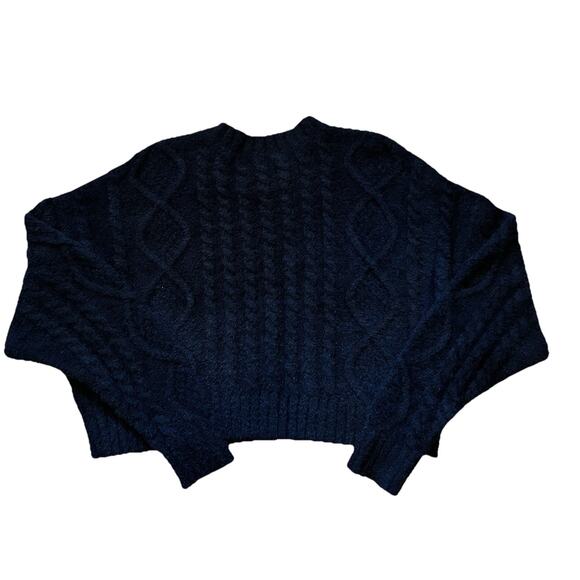 Aerie Women’s Black Cable Cozy Soft Knit Cropped Long Sleeve Sweater Size M - Picture 4 of 11